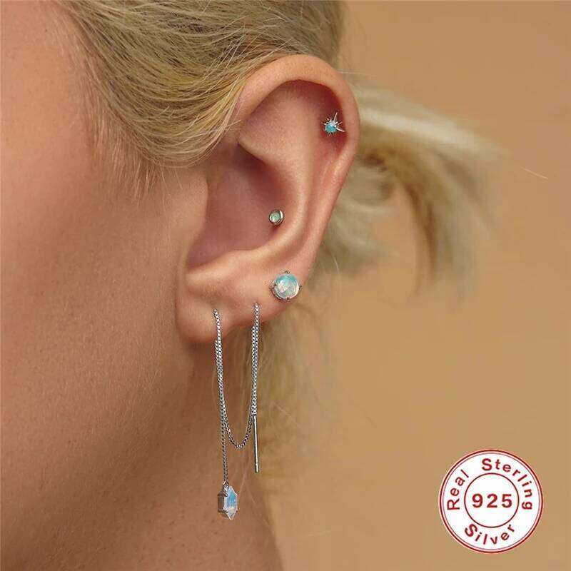 Aide 925 Sterling Silver Simple Luxury Opal Stud Earrings for Women Fashion Handmake Ear Bone Piercing Xmas Jewelry Accessories