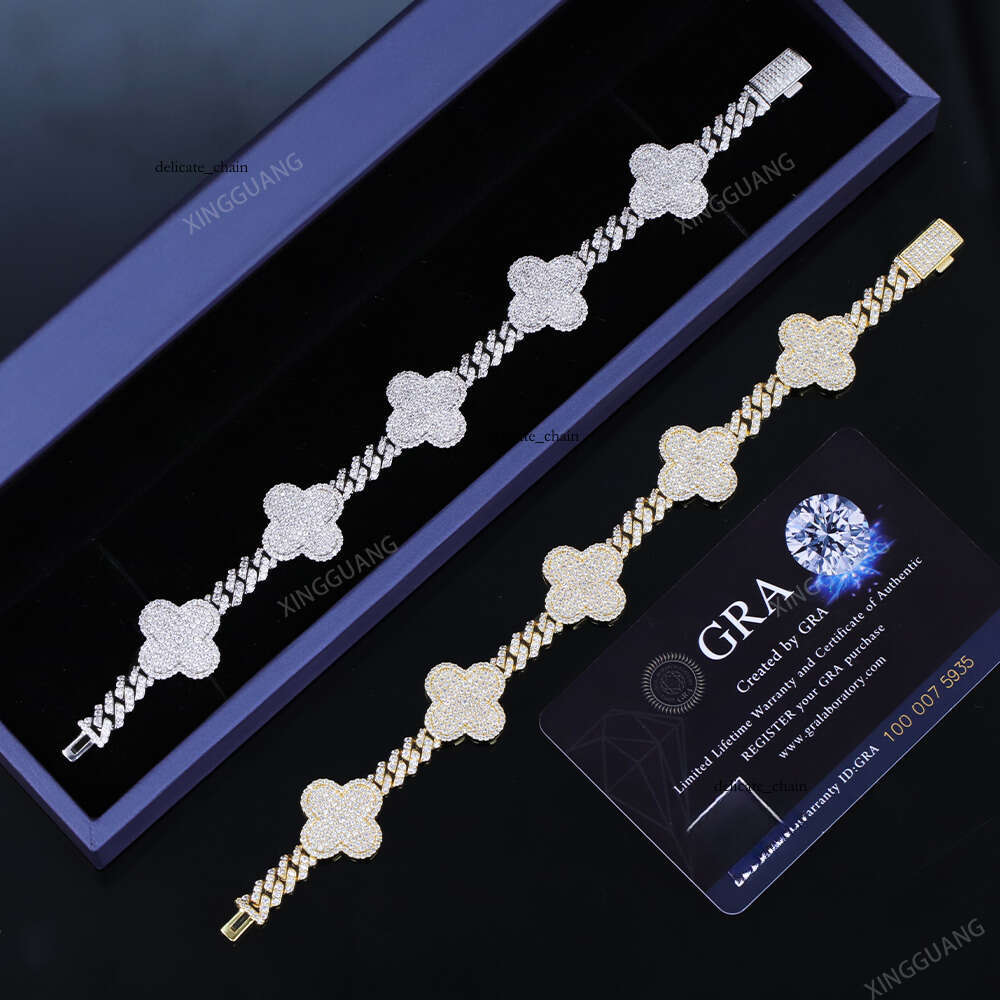 VVS Moissanite Special Design High-Quality Jewelry Hip-Hop 925 Silver Iced Out Four-Leaf Clover Silicon Stone Cuban Chain