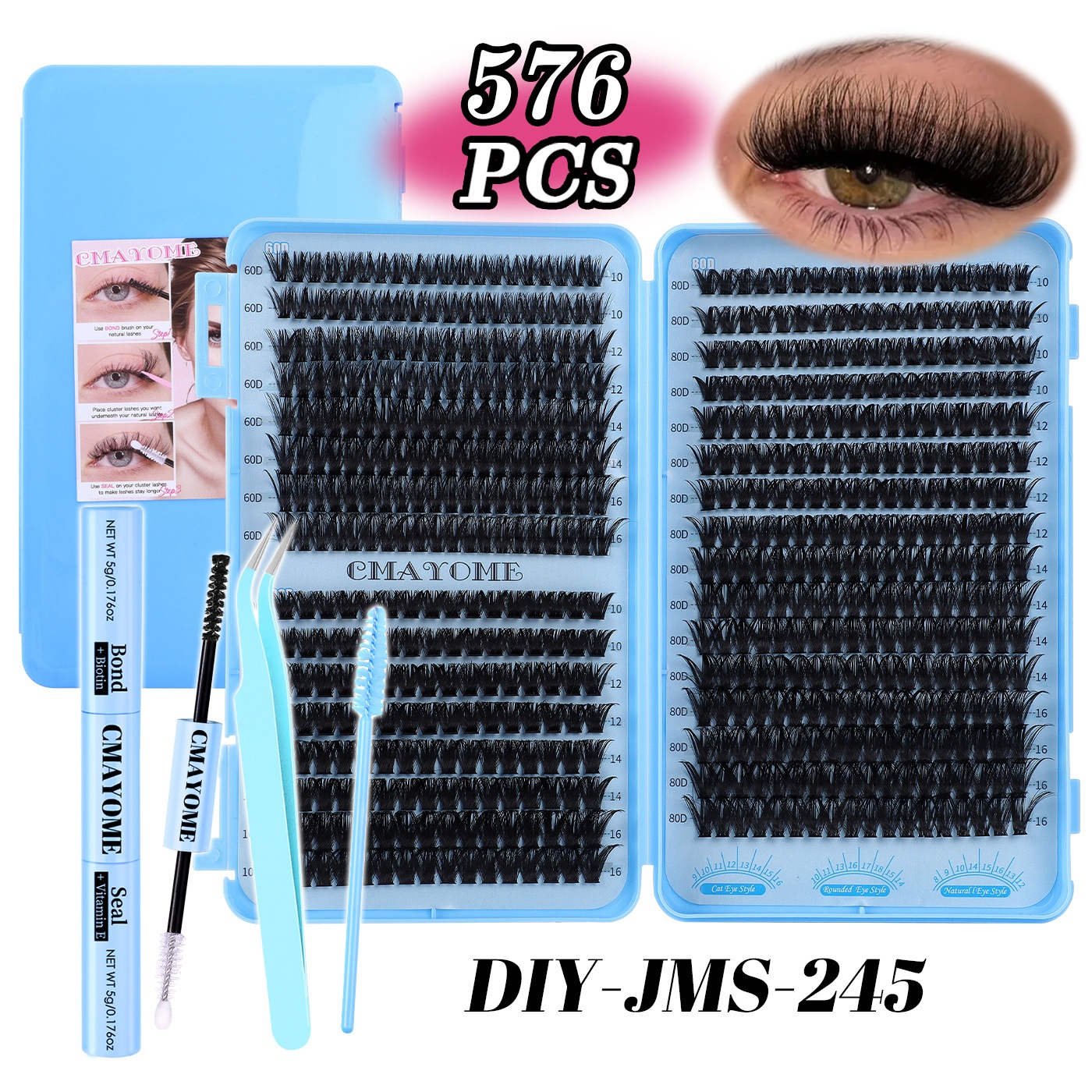 576Pcs Thick Fluffy DIY Eyelashes Soft Lightweight DIY Cluster Lashes Kit with Lash Bond & Seal Hand Made Reusable Naturally D Curled Individual Eyela
