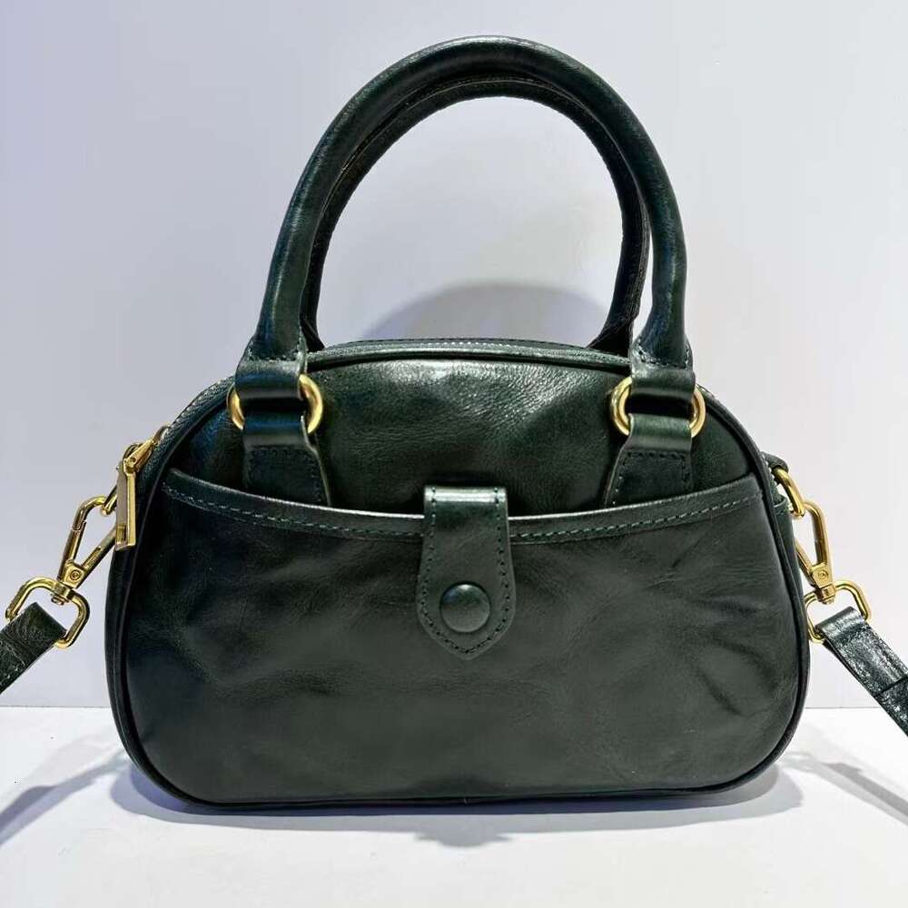 Luxury shoulder bag handbag Hobo retro bowling bag European and American style genuine leather women's top layer plant tanned cowhide new crossbo