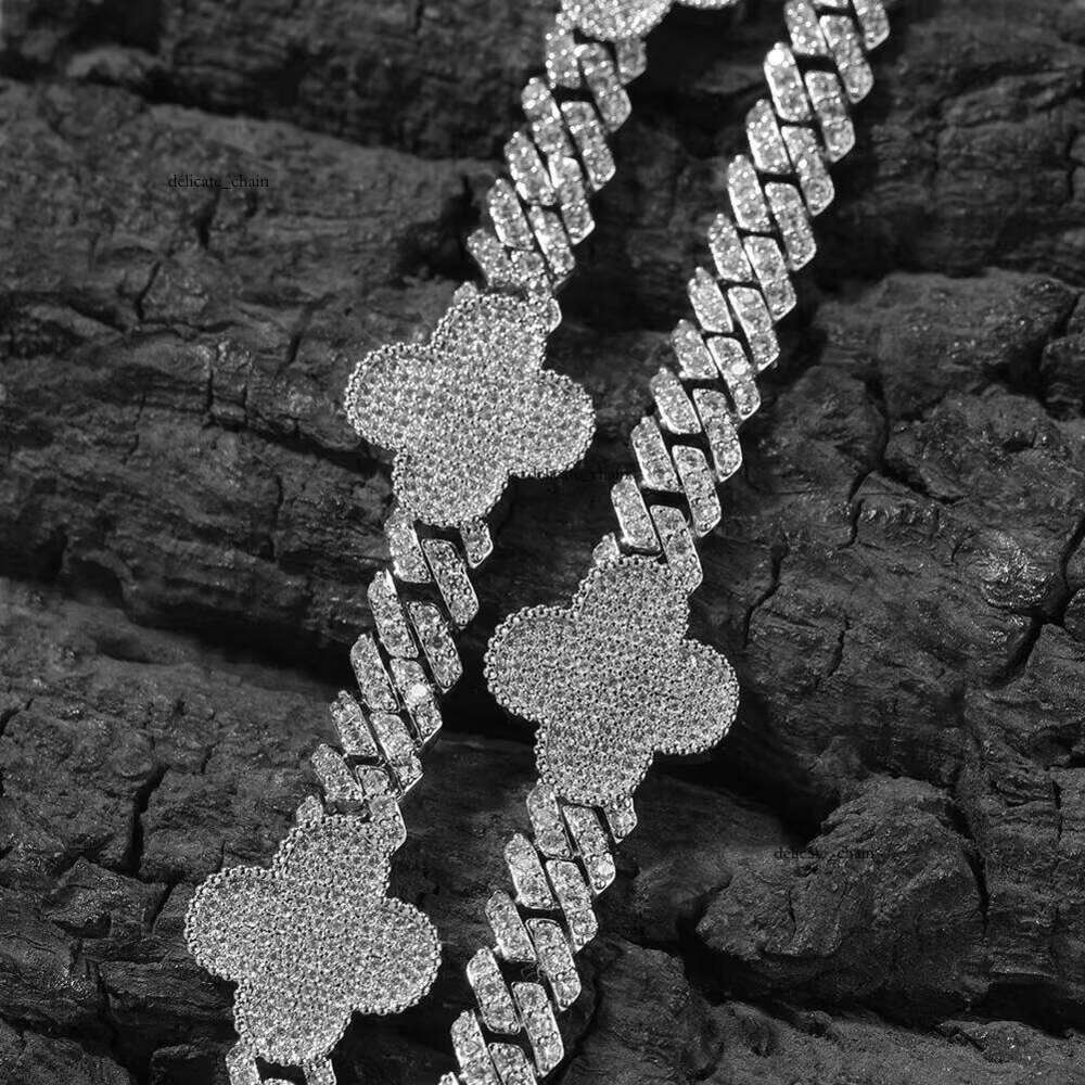 8mm Thick 18k gold Miami Set Round VVS Moissanite Diamond Hip Hop Brass Metal Iced Flower Cuban Chain