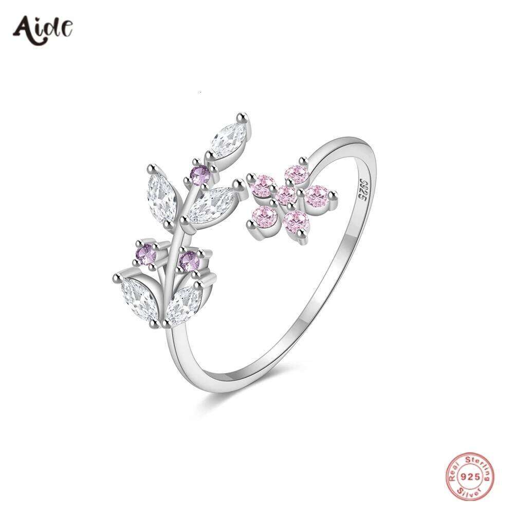 Aide 925 Sterling Silver Flower Twine Leaf Pave Zircon Adjustable Ring For Women 18k Gold Fine Jewelry Engagement Wedding Gift