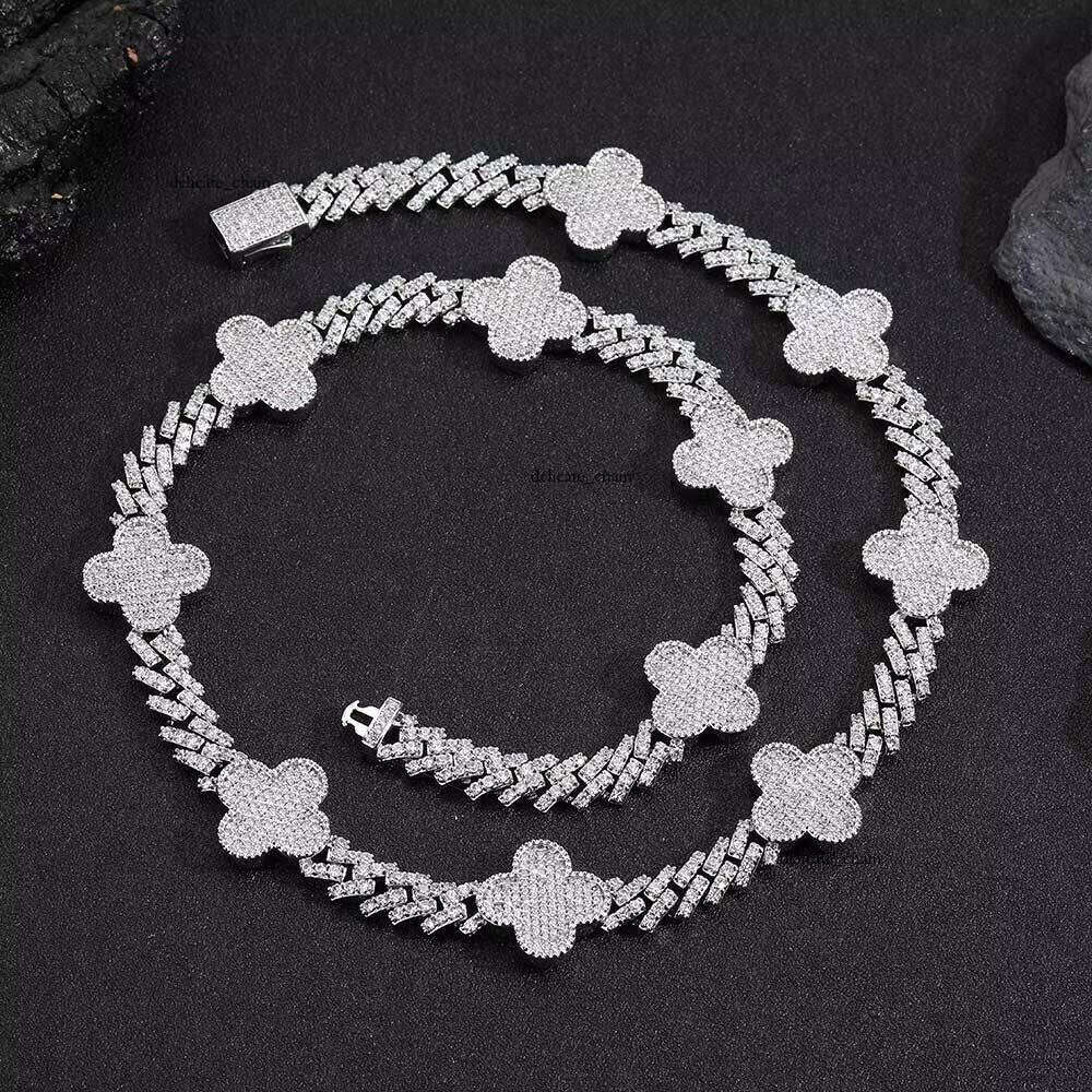 Hip Hop Clover Iced VVS Moissanite Tennis Chain Waterproof Non-Tarnish Men's Fashion Jewelry Necklace Wholesale 2025