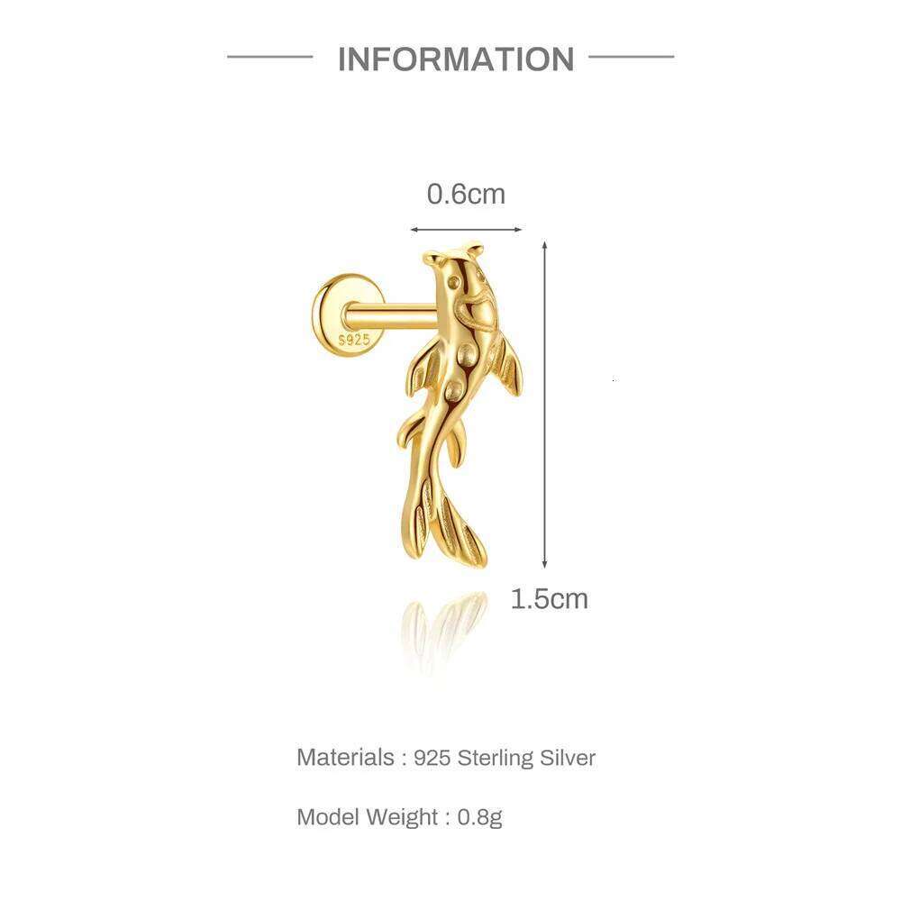 Aide 925 Sterling Silver Shake Koi Stud Screw Back Exquisite Mini Fish Earring For Women Vintage Jewelry Minimalist Gift