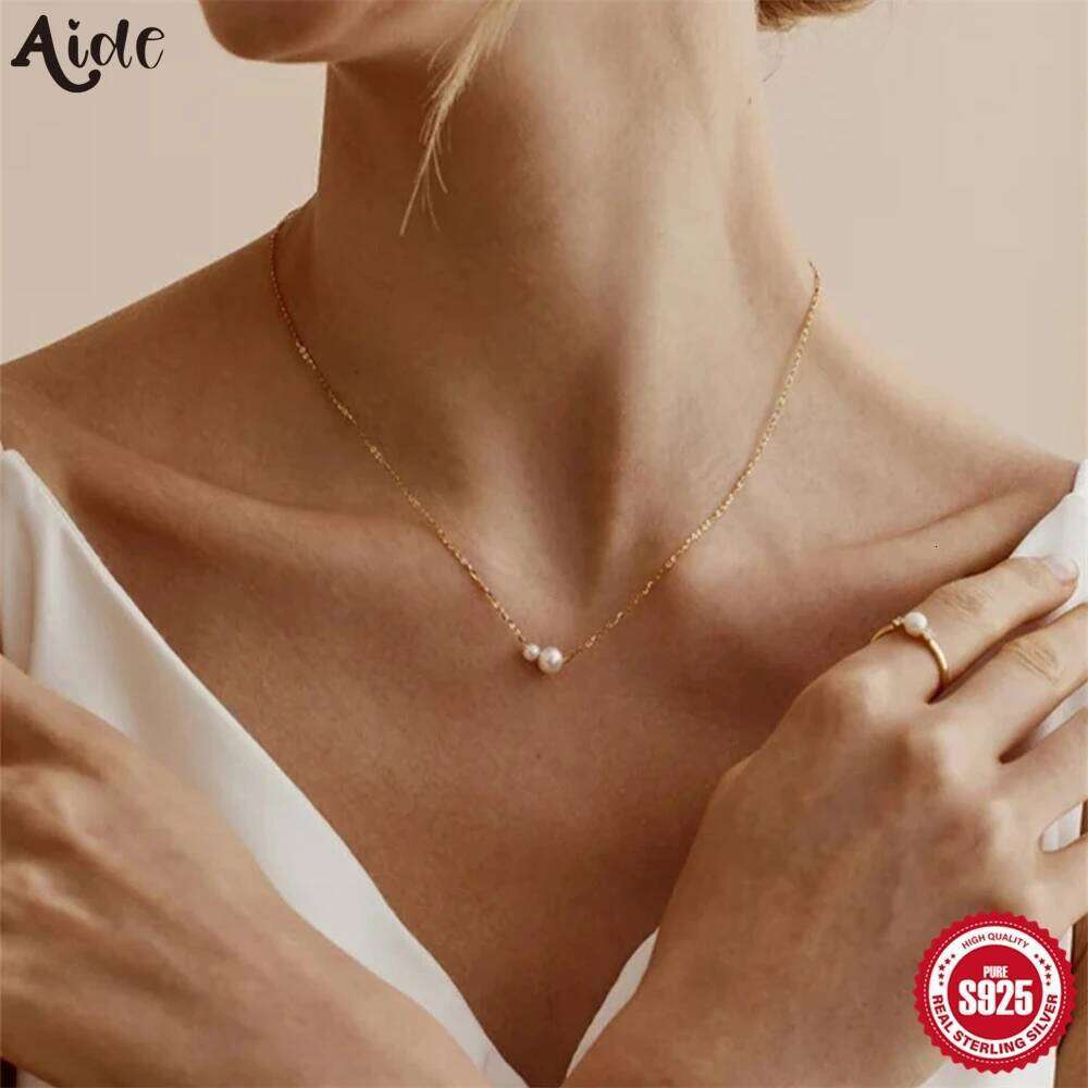 Aide 925 Sterling Silver Light Luxury 18k Gold Plating Shell Imitation Pearl Pendant Necklace Women Fashion Clavicle Chain Jewel