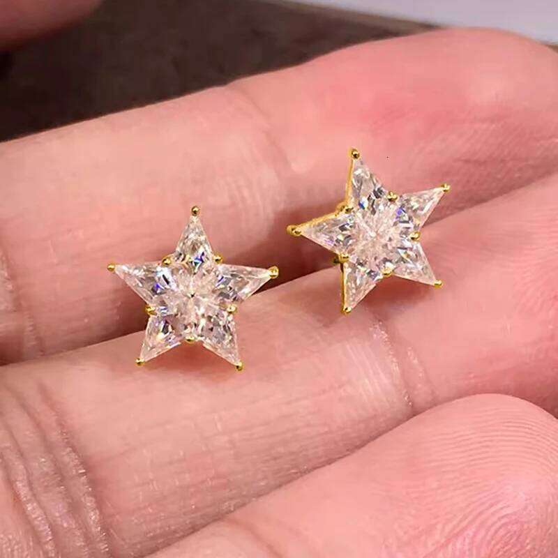 Huitan Gold Color Star Earrings Female Fashion Bright Zirconia Accessories for Daily Wear Teen Girls Stylish Jewelry