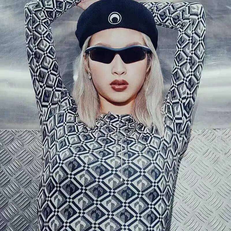 Base Top Women's Long Sleeve T-Shirt Geometric Pattern Ice Silk Sunscreen Elastic Slim Fit European American Fashion Spring New