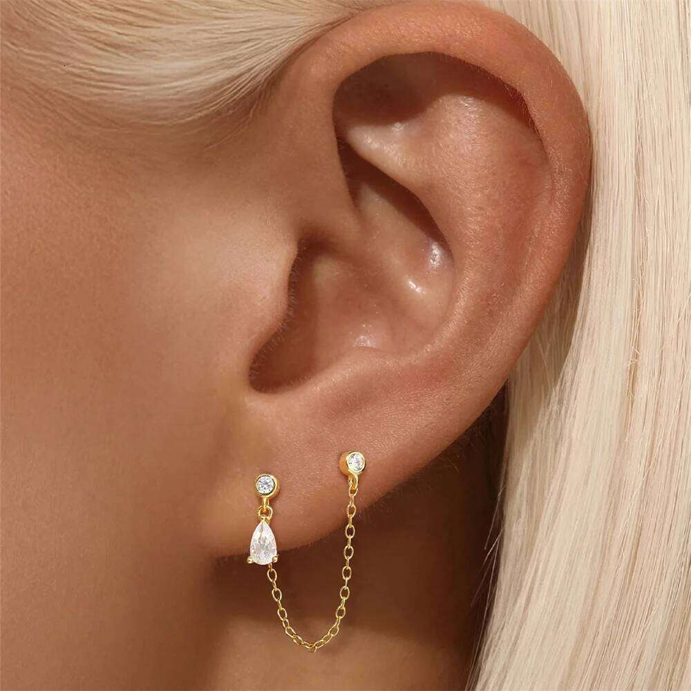 Aide Real 925 Sterling Silver Tassel Chain Minimalism Zircon Drop For Women 18K Gold Earrings Fine Jewelry Party Gift