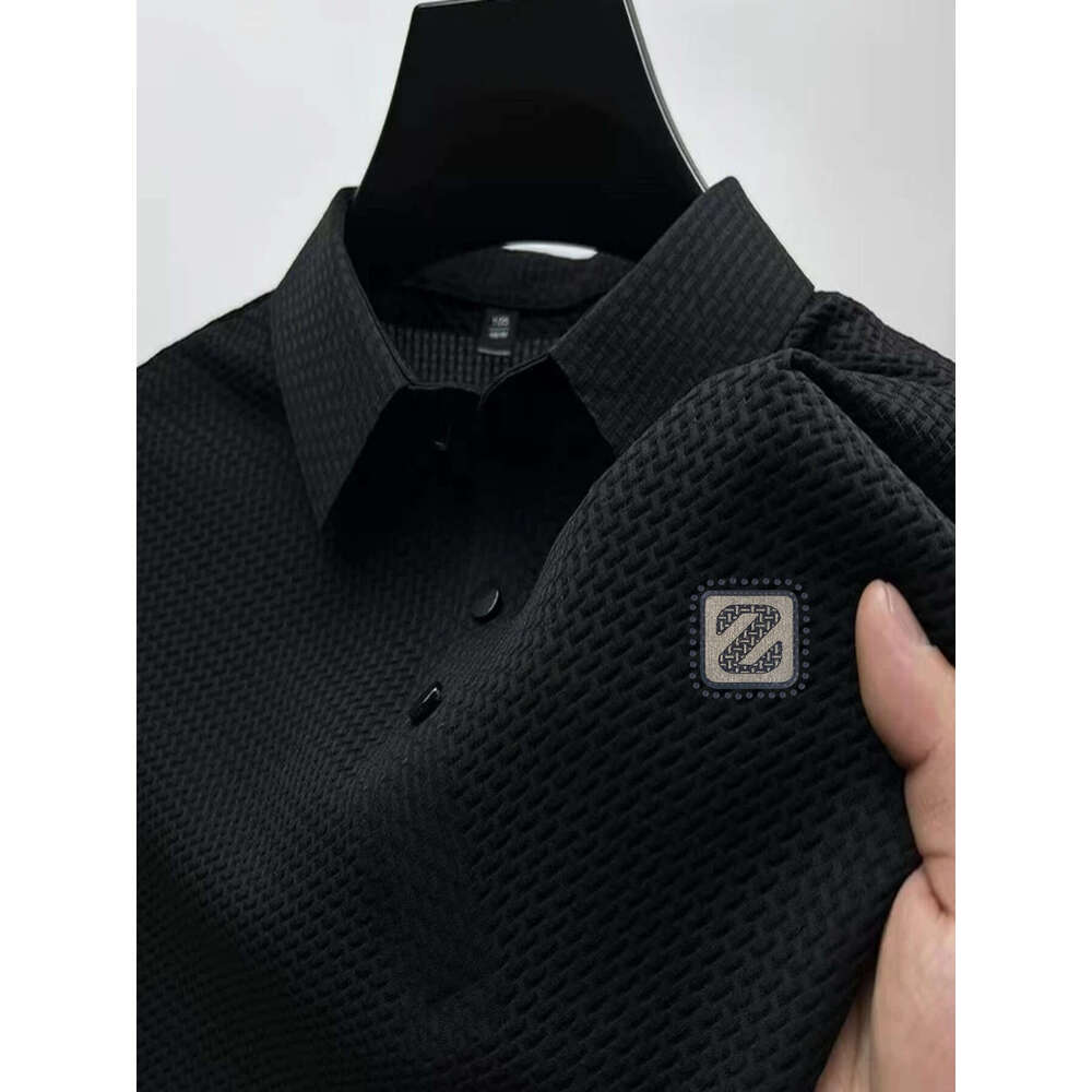 European and American INS Cross-Border High-End Mesh Ice Silk Short Sleeve T-Shirt Men's Shirt Collar Summer Solid Color Polo Breathable Lightwei