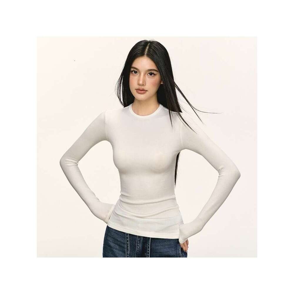 Long Sleeve T-Shirt for Women, Autumn and Winter New Style, Round Neck, Slim Fit, Short, Regular Shoulder, Base Shirt, Top