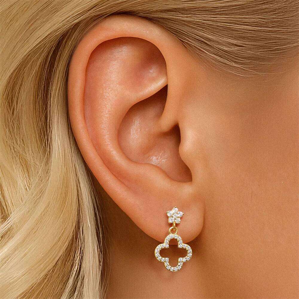 Aide 925 Sterling Silver Creative Hollow Four Plum Blossom Simple Style Four-Leaf Clover Handmade DIY Studs Jewelry Accessories