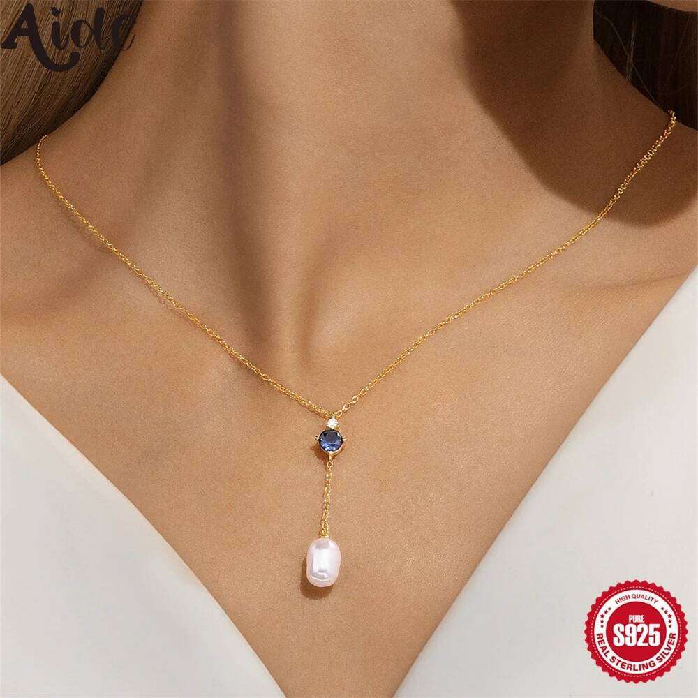 Aide 925 Sterling Silver Necklace with Irregular Real Natural Baroque Pearl for Women Y Shape Chokers Necklaces Jewelry
