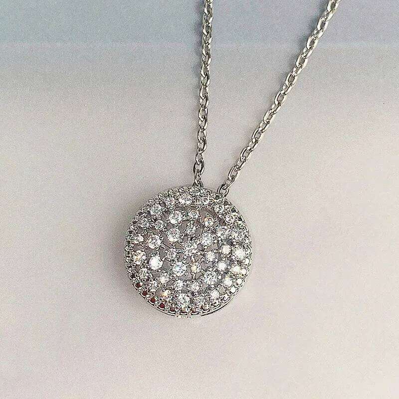 Huitan Full Dazzling CZ Stone Round Shaped Pendant Necklace Silver Color O Chain Luxury Wedding Accessories Women Trendy Jewelry