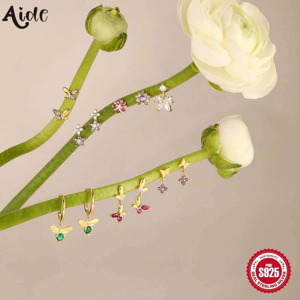 Aide 925 Sterling Silver Butterfly Purple CZ Stud Earrings For Women Girls Kids Exquisite Romantic Jewelry Orecchini Aros Aretes