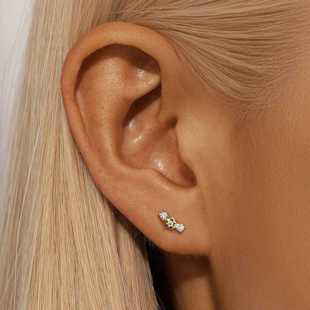 Aide 925 Sterling Silver Shiny Zircon Stud Earrings Women Style Cute Sweet Gold Color Pendientes Simple Fashion Jewelry