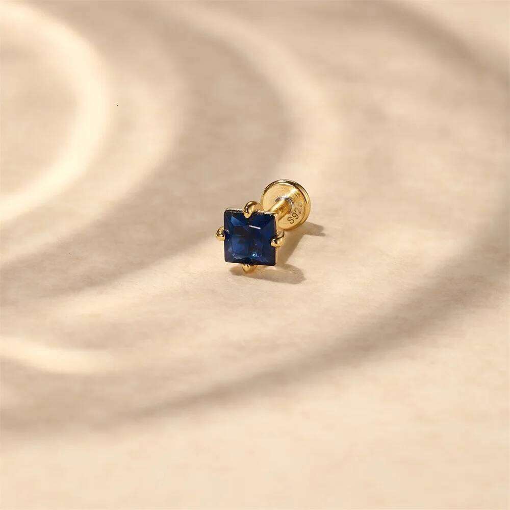 Aide 925 Sterling Silver 1Piece Geometric Zircon Piercing Earring For Women 18K Gold Flat Head Ear Studs Party Wedding Jewelry