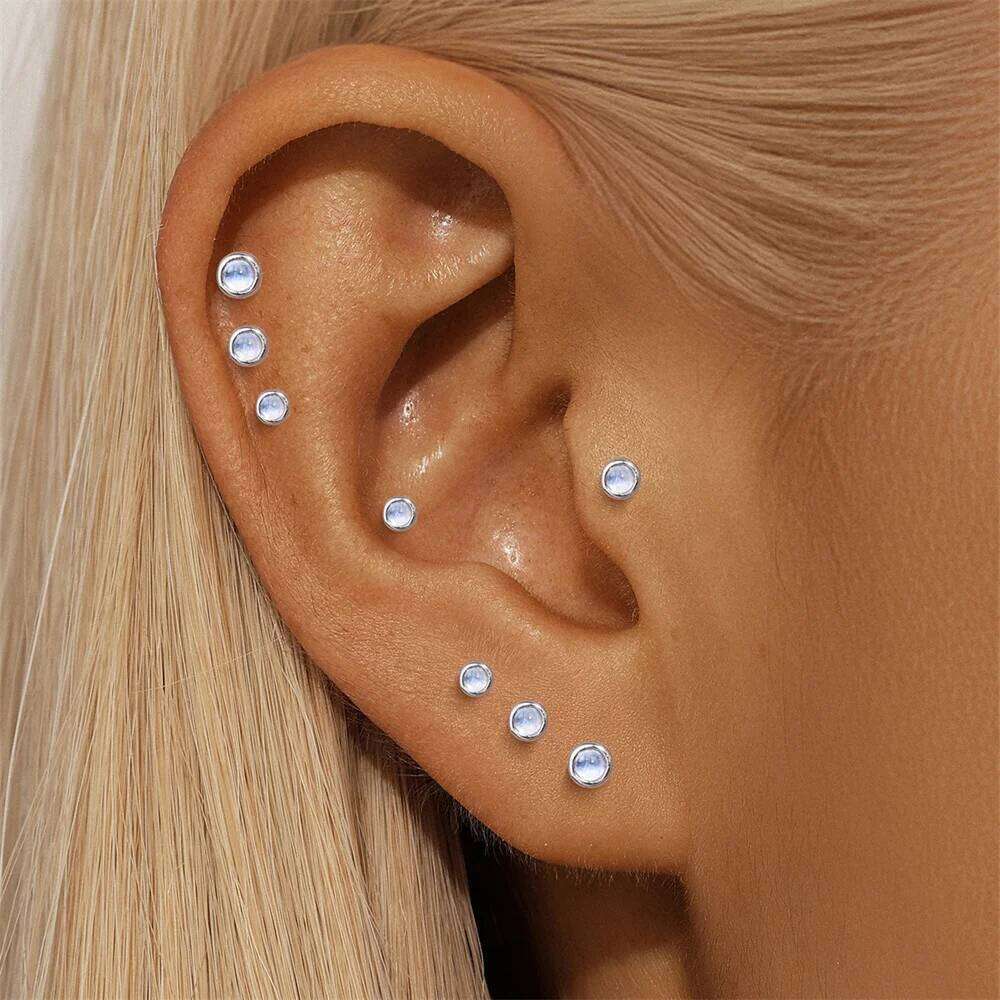 Aide 925 Sterling Bone Stud Earring For Women Silver Color Moonstone Stone Ear Studs Body Piercing Jewelry