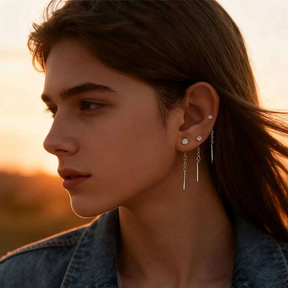 Aide 3PCS 1 Set Real 925 Sterling Silver Stud For Women Stars Zircon 18K Gold Classic Earrings Fashion Jewelry Gifts