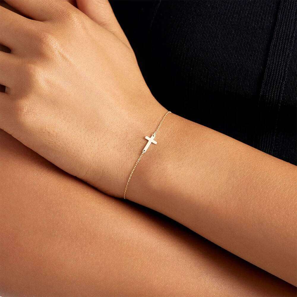 Aide Dainty Cross Bracelet 925 Sterling Silver 18k Gold Plated CZ Chain Bracelets for Women Religious Christian Jewelry Gifts