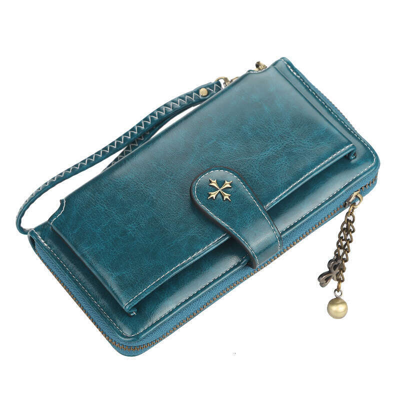 Women's Long Wallet Baellerry European and American Style Buckle Oil Wax Leather Handbag Large Capacity Vintage Phone Bag Hot Item