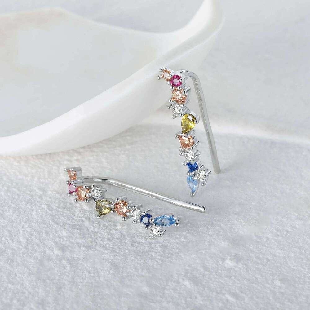 Aide 925 Sterling Silver Gold Flower Rattan Stud Earrings For Women Colorful Rainbow Zircon Ear Climber Earring Fine Jewelry