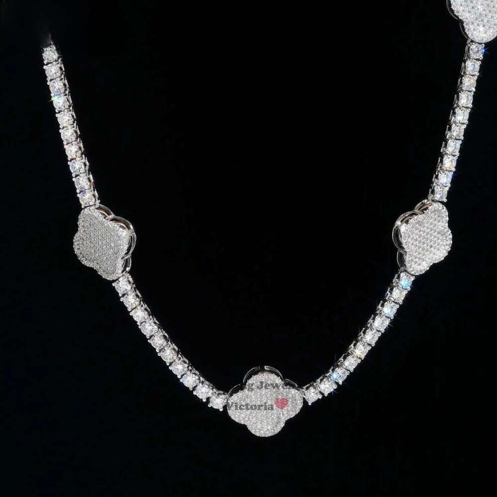 New Arrival 2024 Pass Tester 925 Sterling Silver VVS Moissanite Diamond Clover Tennis Chain Necklace Men's and women's fashion chains