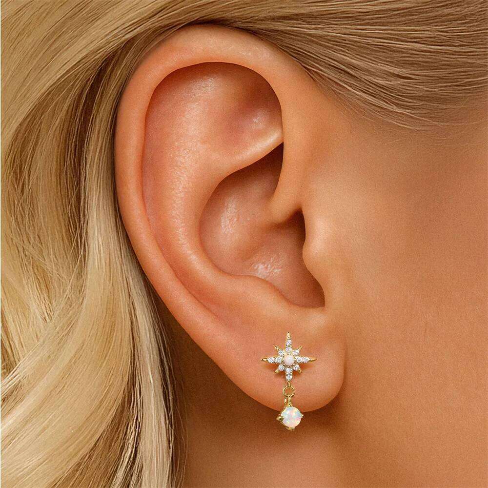 Aide 925 Sterling Silver Cubic Zirconia Star Dangle For Women Shiny Opal Cartilage Piercing Stud Earring Korean Jewelry