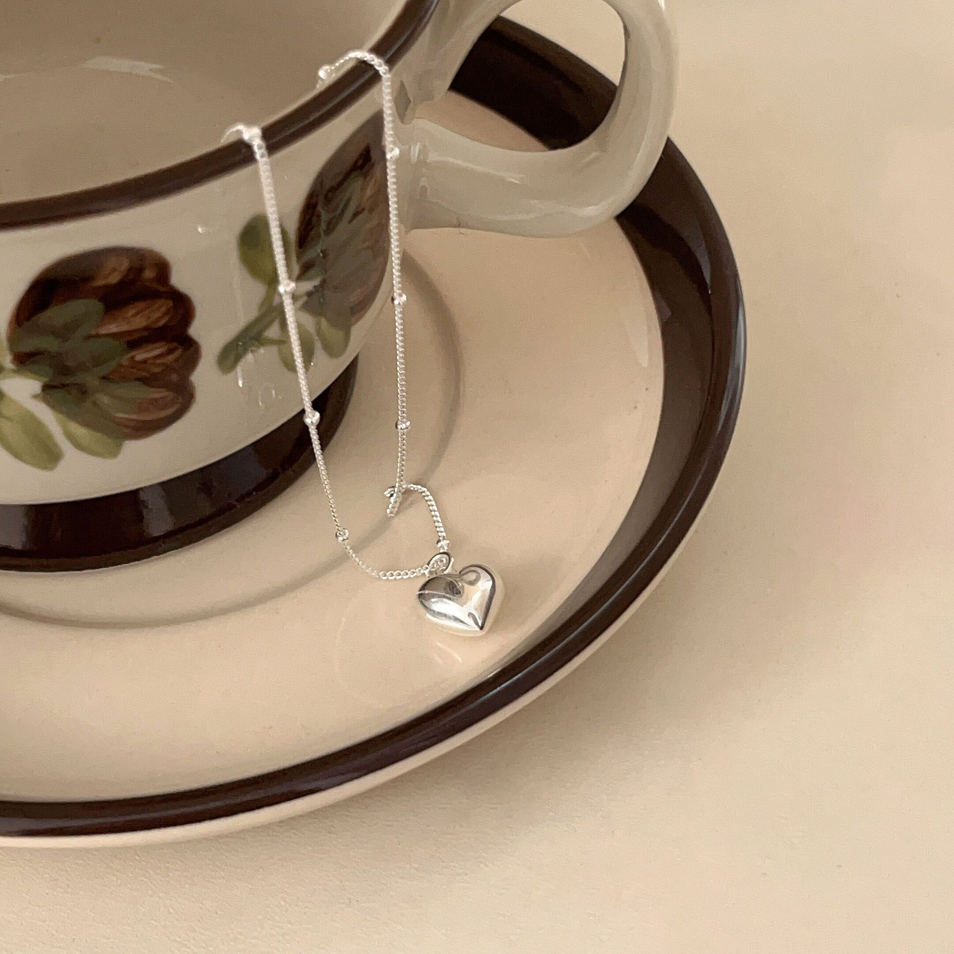 S925 Sterling Silver Necklace for Women Korean Design Heart Ins Versatile Light Luxury Non-Fading Pendant Collarbone