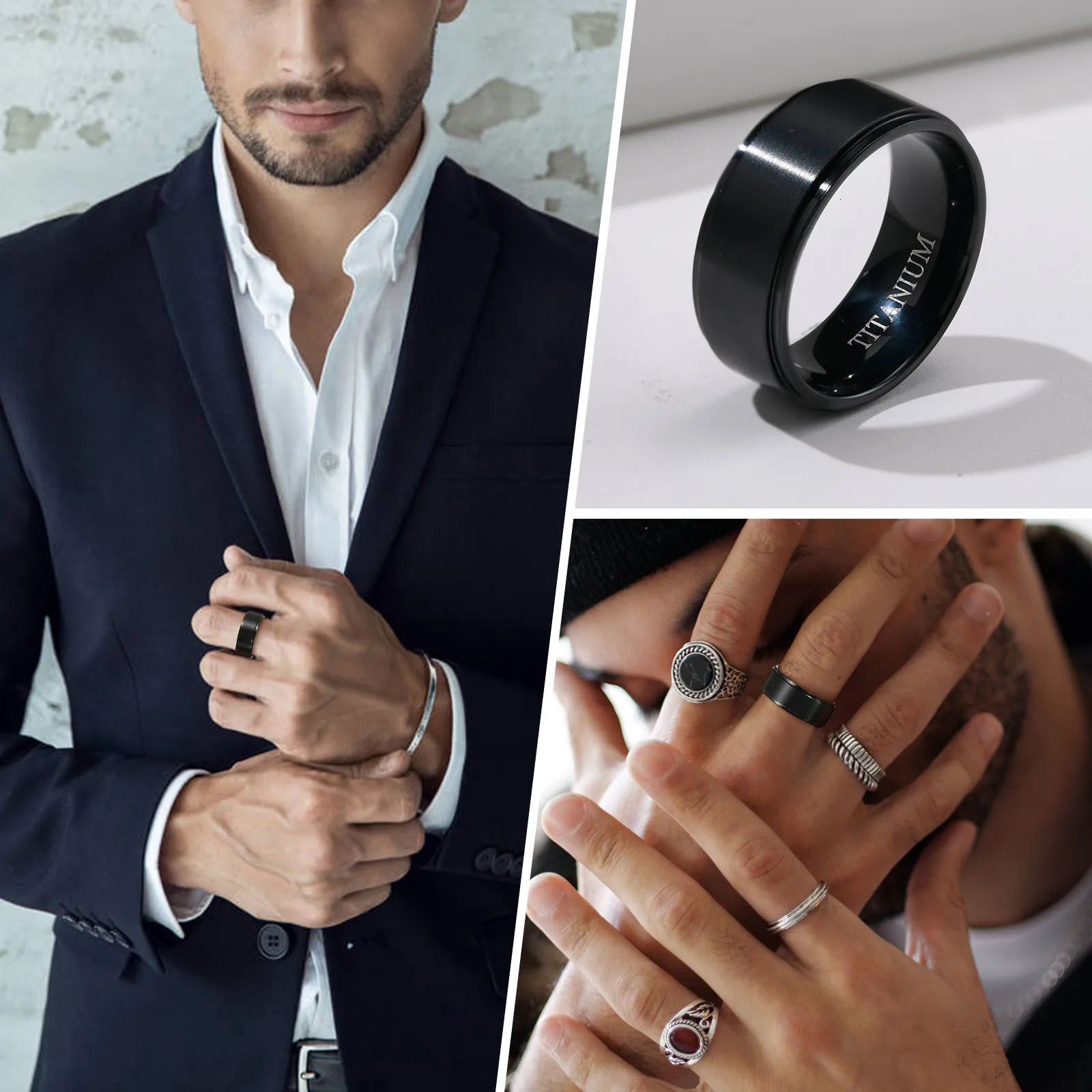 Vnox 8mm Black Ring for MenSimple Matte Surface Wedding Band US Size 7- 12 251230