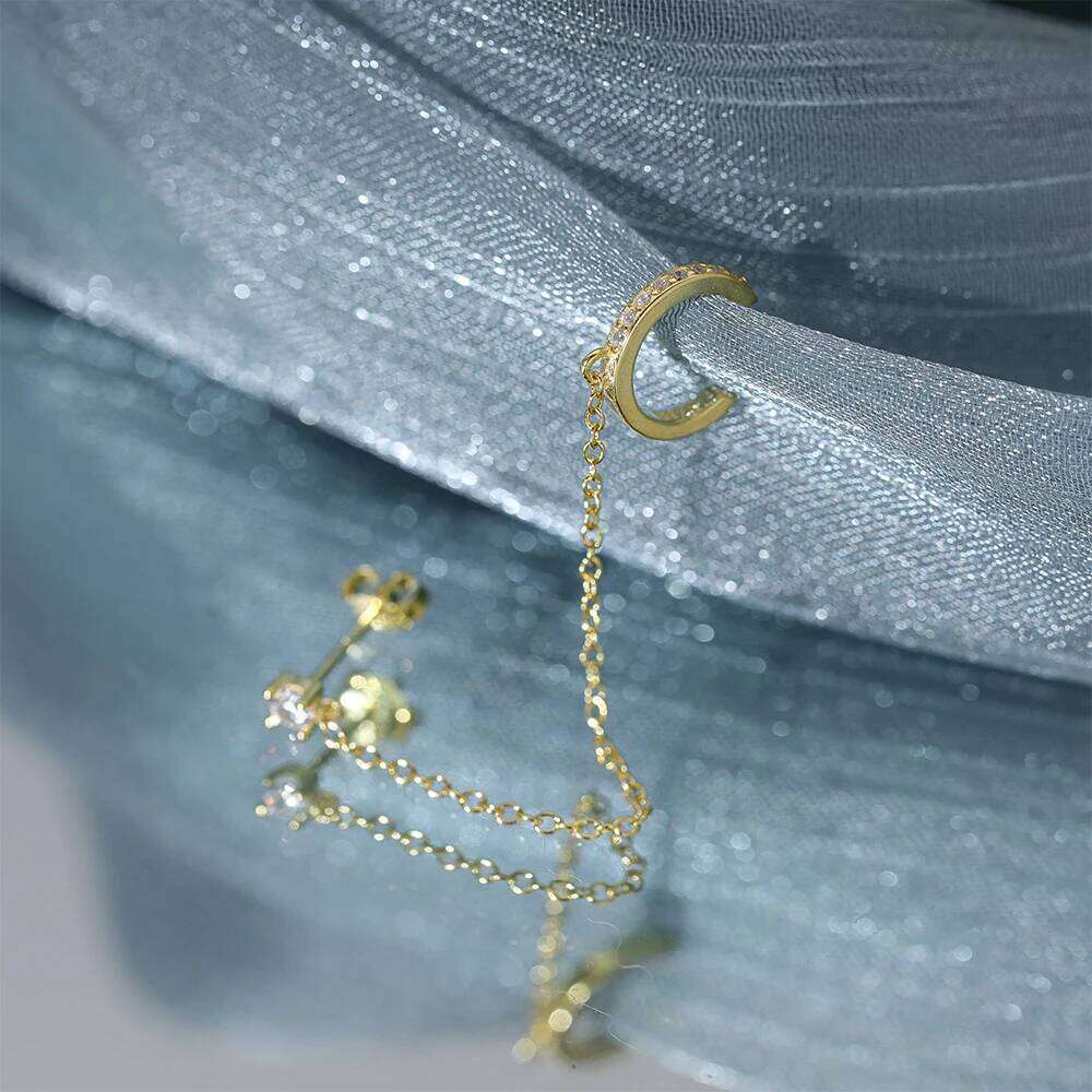 Aide Double Chain 925 Sterling Silver Crystal Tassel Star Earrings Fashion Party Women Wedding Jewelry New Year Gifts