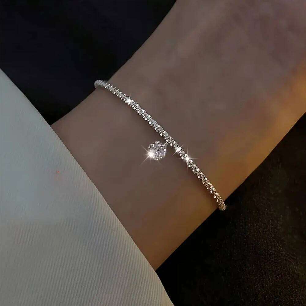 Aide 925 Sterling Silver Sparkling Bling Tiny Chain Bracelet For Women High Quality Elegant Jewelry Wedding Party Gift
