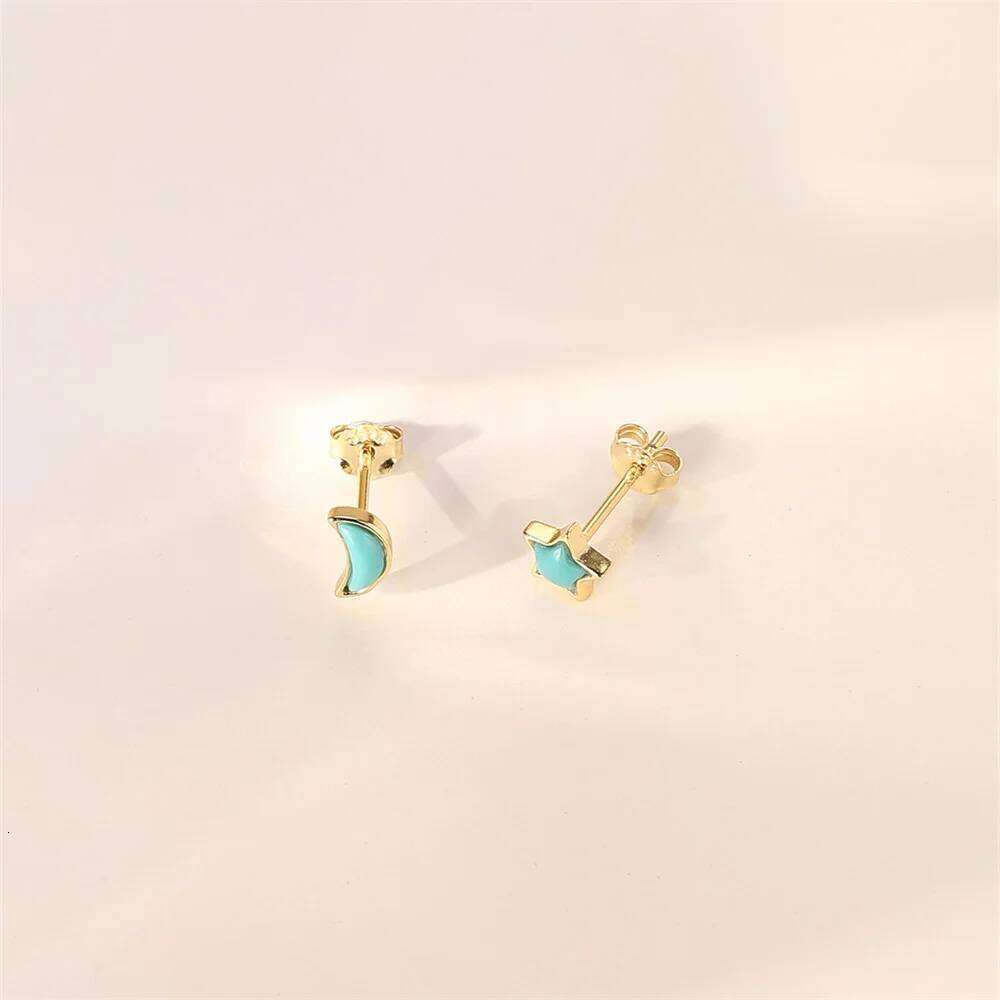 Aide Genuine 925 Sterling Silver Mini Fashion Korean Cute Star Moon Small Stud Earrings for Women Youth Birthday Jewelry Gifts