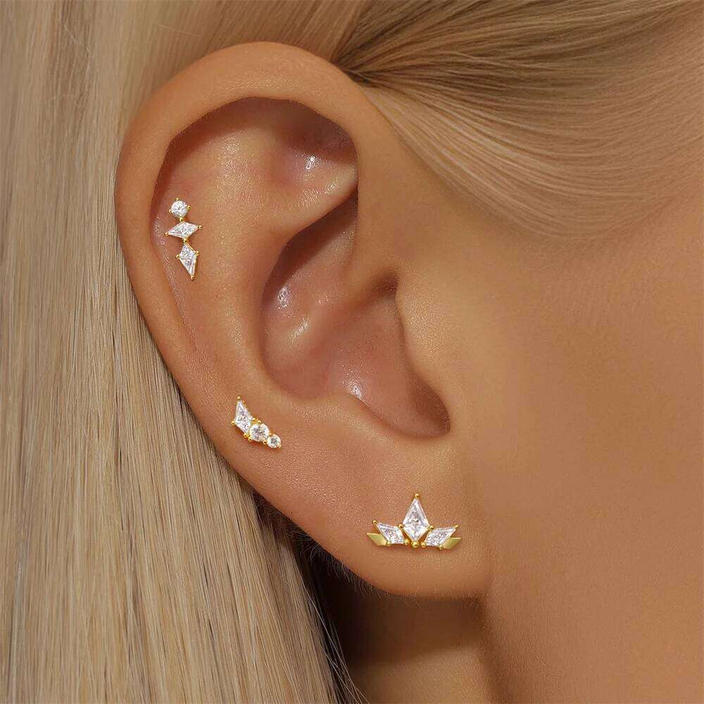 Aide 925 Sterling Silver DIY Handmake Inlaid Zircon Piercing Stud Earrings For Women 18K Gold Jewelry High Quality pendientes