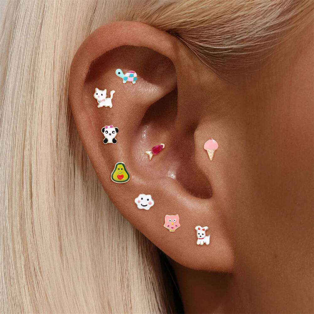Aide 1Piece 925 Sterling Silver Enamel Dripping Oil Animal Seriesp Piercing Earrings Cute Girls Birthday Gift Fashion Jewelry