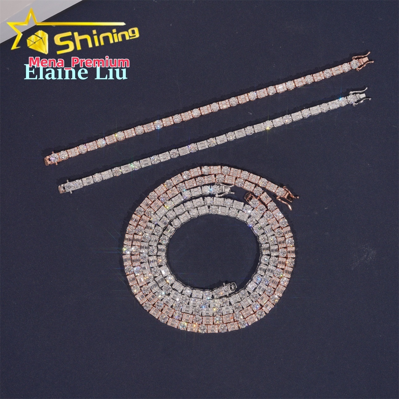 5MM Iced Out Lad Diamond Hip Hop Jewelry VVS Moissanite Tennis Necklace Men Sterling Silver 925 Tennis Chain Bracelet