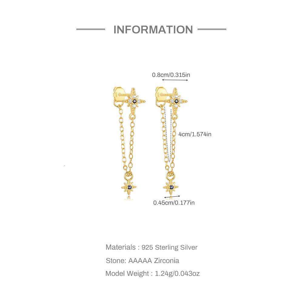 Aide 925 Sterling Silver New Trend Cubic Zirconia Long Tassel Drop Earrings For Women Star Chain Piercing Earring Korean Jewelry