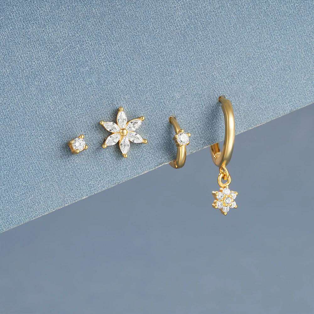 Aide 1 925 Sterling Silver Zircon Ptal Stud Earring Set Women Luck Flower CZ Cartilage Ear Studs Fine Jewelry New Year Party