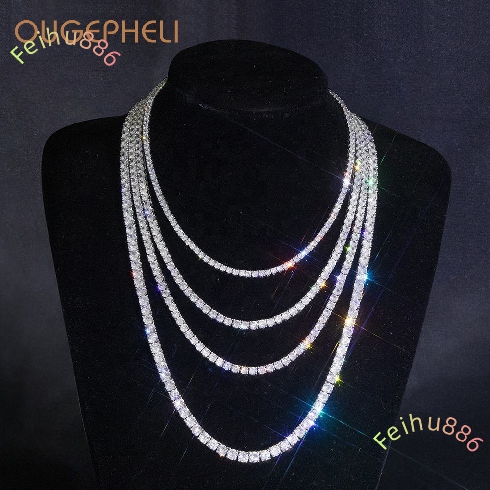 2026 Wholesale Custom Gold Plated Jewelry 3MM 4MM 5MM Men Women Iced Out Cubic vvs moissaniteia vvs moissanite Chain Tennis Necklace