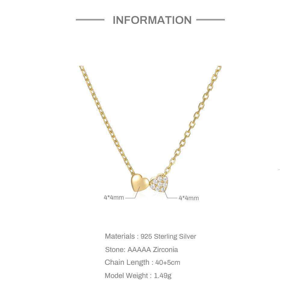 Aide 925 Sterling Silver Cute Smooth CZ Zircon Double Hearts Charm Necklaces For Women Clavicle Choker Valentine's gift for her