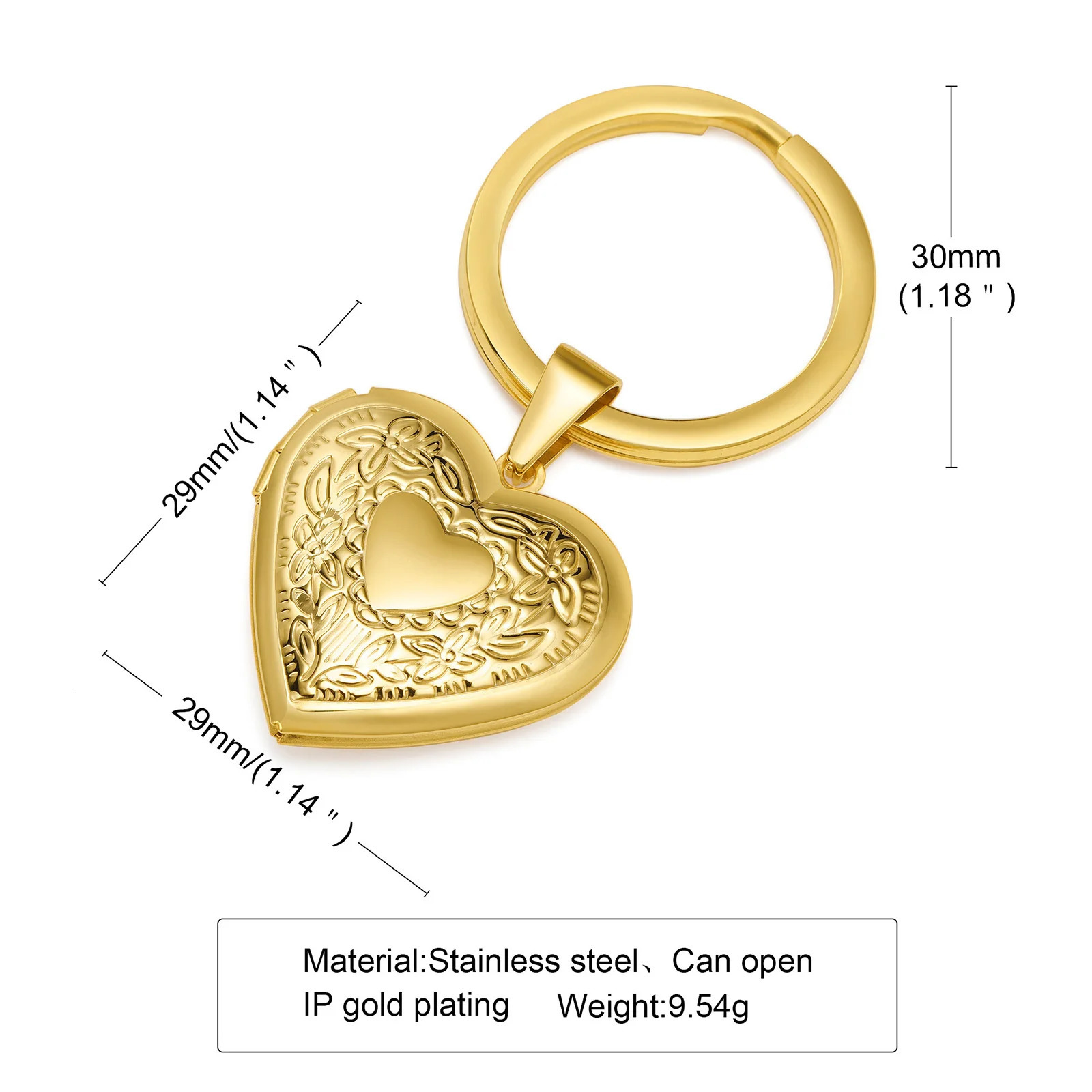 Gold Color Heart Keychain Po and Text Engraved Stainless Steel Charm Keyring Mothers Day Gift 251230