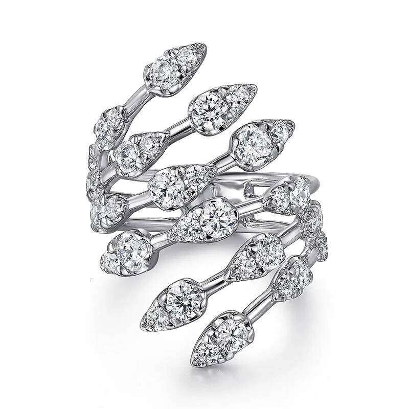 Huitan Brilliant Feather Opening Rings for Women Delicate Attractive Party Jewelry Exquisite Stylish Elegant Wedding Accessories