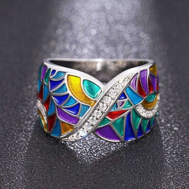 Huitan Novel Colorful Rings for Women Delicate Charming Shiny Finger Accessories Fashion Noble Creative Attractive Party Jewelry