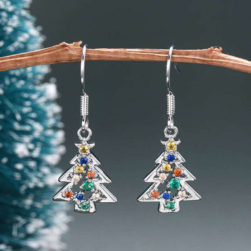 Huitan Colorful Christmas Trees Design Drop Earrings for Women New Year Party Female Accessories Girls Gift Statement Jewelry