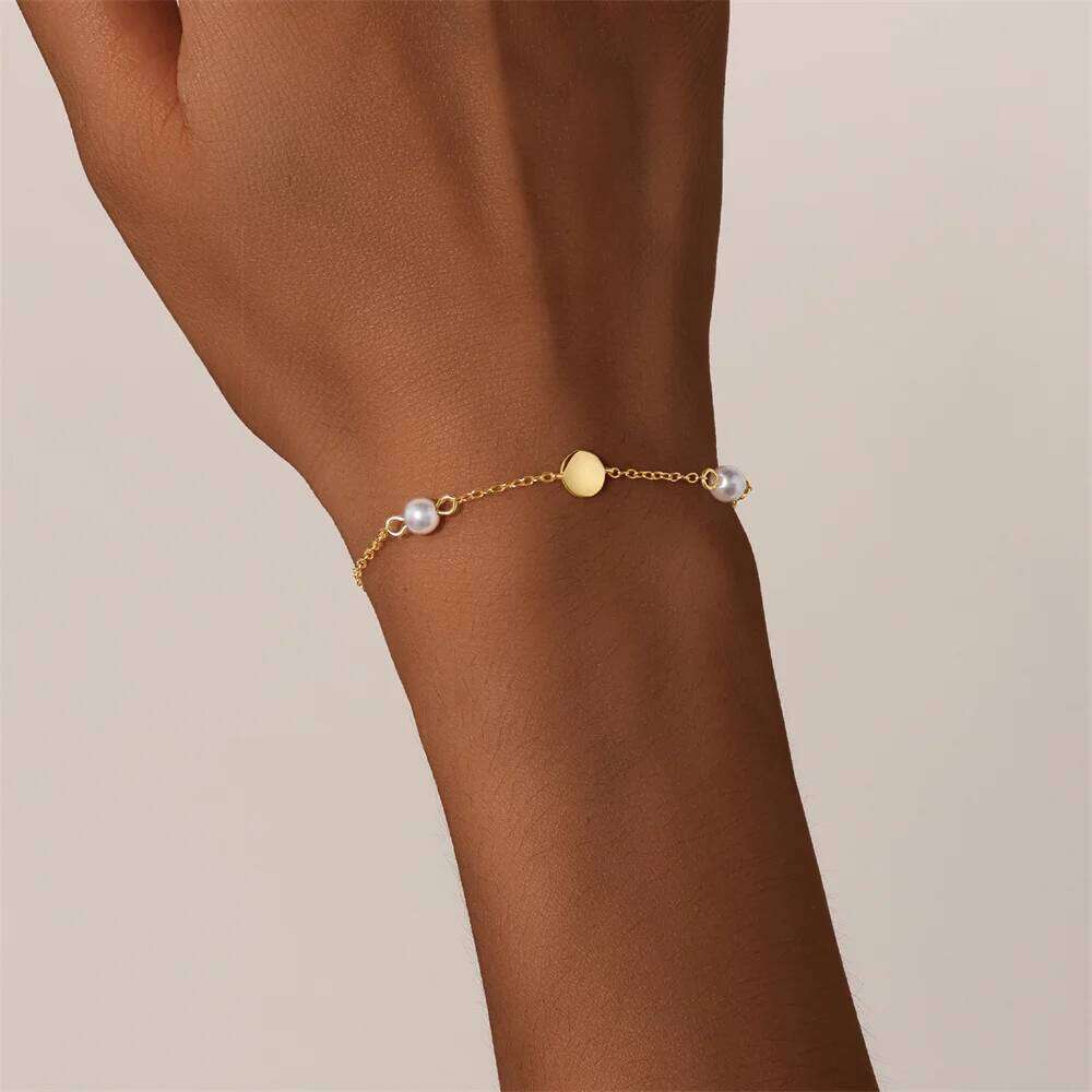 Aide 925 Sterling Silver Women's Pearl Necklace Fashion Disk Pendant Waterproof Collarbone Neck Chain Female Bracelet Jewelry