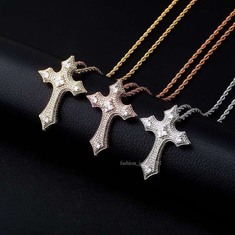 Cross Pendant Full Moissanite chain Personality Hip-Hop Necklace Gold Jewelry