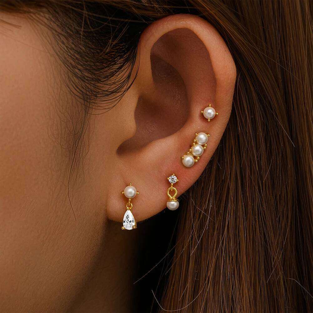 Aide 925 Sterling Silver Fashion Korea Micro-set Zircon Multi-layer Vertical Bar Geometric Earrings Temperament Exquisite Jewel