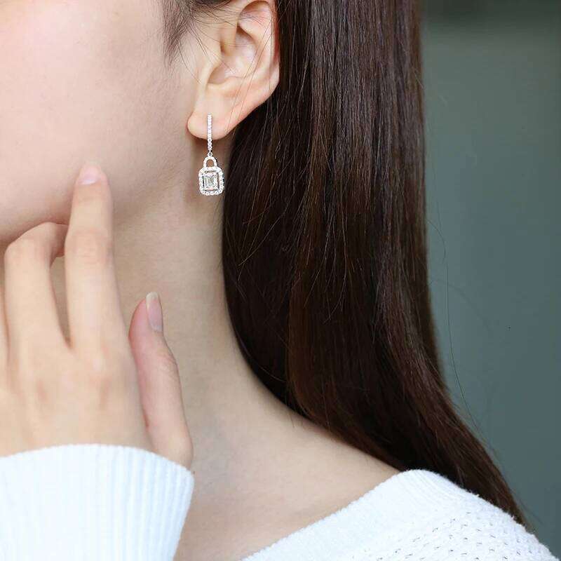 Huitan Luxury Micro Paved CZ Stone Women Drop Earring Lock Shape Pendent Wedding Marriage Bridal Earrings Trendy Jewelry Hot