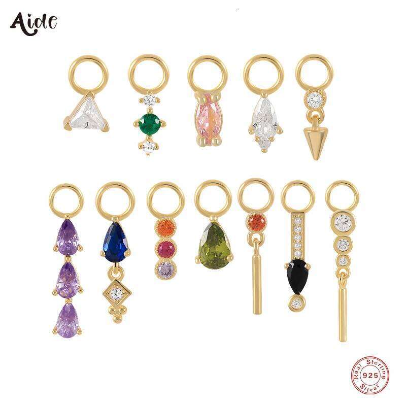 Aide 925 Sterling Silver Charms Colorful Olive Green Water Drop Pendants For DIY Earrings Making Jewelry Accessories