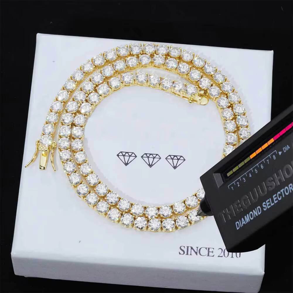 Fine Jewelry Hip Hop 925 Sterling Silver VVS Moissanite Diamond Classic 3MM Tennis Chain Necklace for Men Women