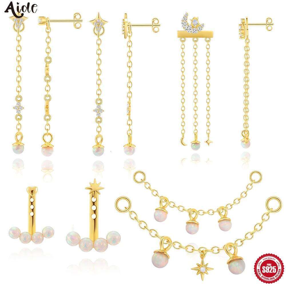 Aide 1piece 925 Sterling Silver Opal Pendant Tassel Earrings For Women Exquisite Charms Drangle Hanging Earring Bride Gift Jewel